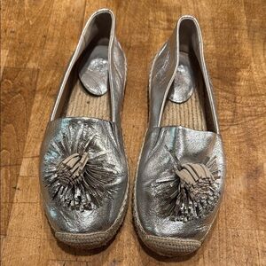 Michael Kors Silver Espadrille Shoes with Tassel Detail